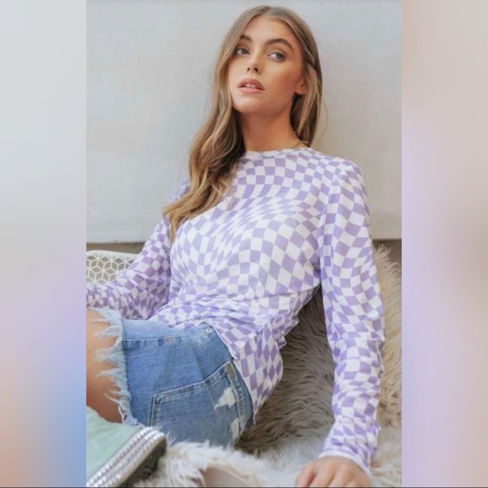 Women’s Mesh Checkerboard Shirt Lavender